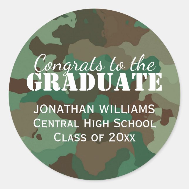 Green Camo Personalised Graduation Sticker (Front)