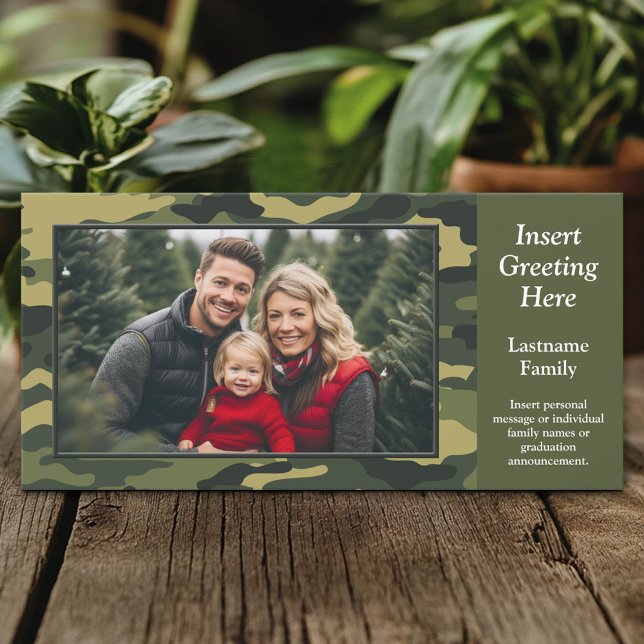 Green Camo Photo Greeting Holiday Card (Custom Photo Card)