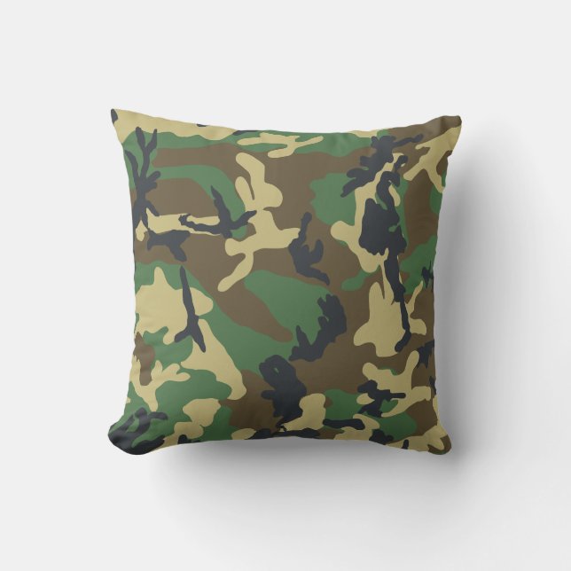 Green Camo Print Pattern Army Fatigue Cushion (Front)