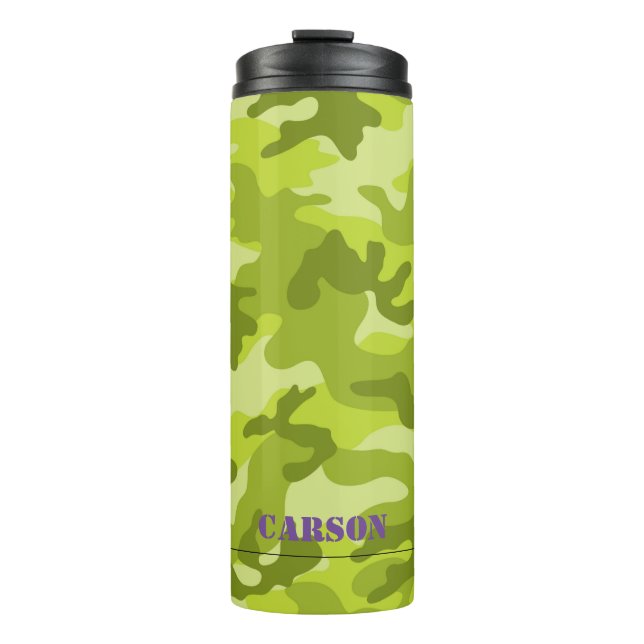 Green Camo Purple Name Sports Mod Thermal Tumbler (Front)