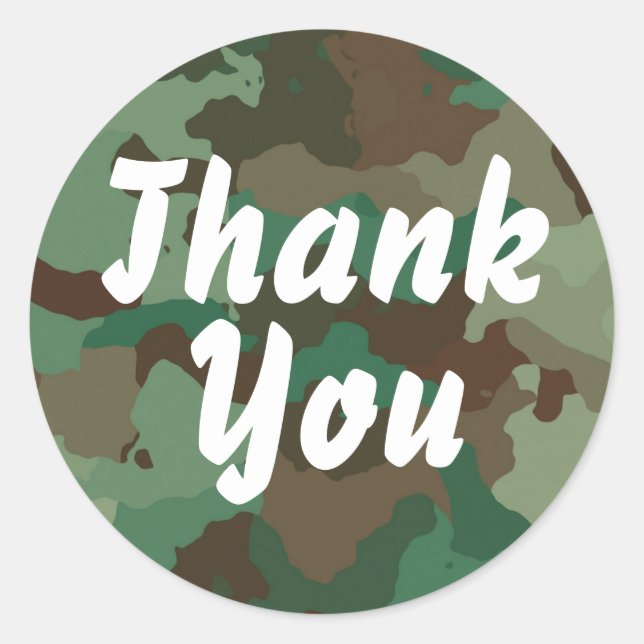 Green Camo Round Thank You Sticker (Front)