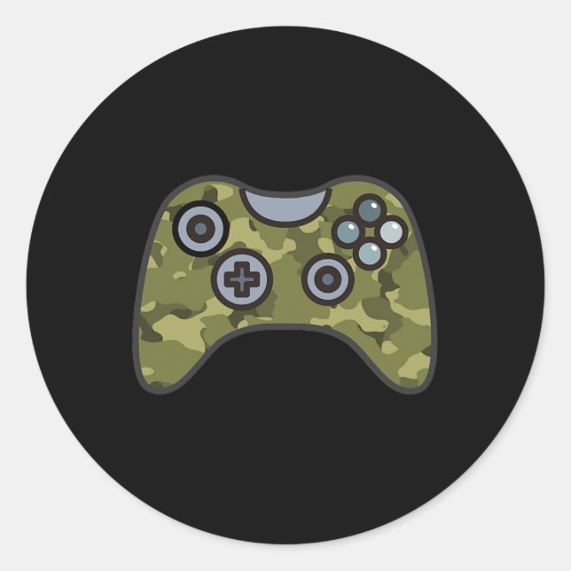Green Camo Video Game Controller Camouflage Gamer  Classic Round Sticker (Front)