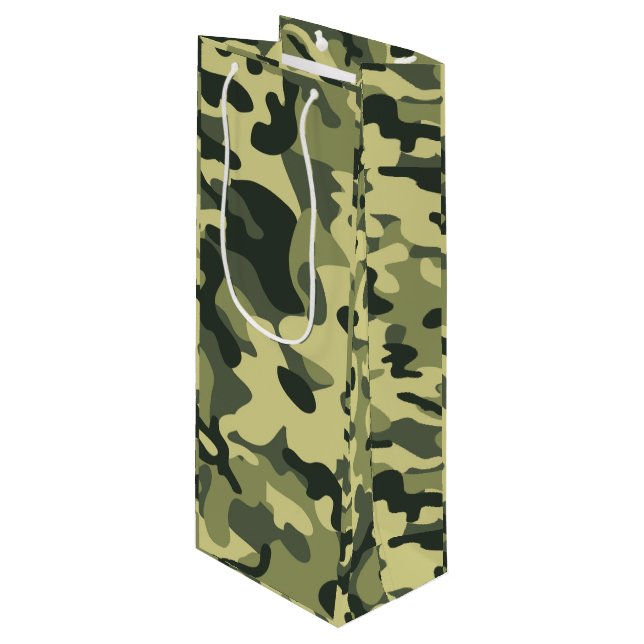 Green Camo Wine Gift Bag (Front Angled)