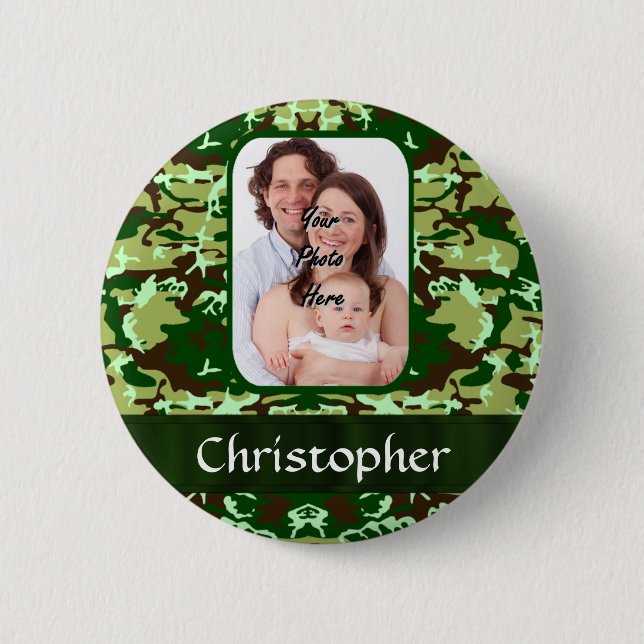 Green camouflage 6 cm round badge (Front)