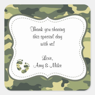 Green Camouflage Baby Shower Favour Label w/feet
