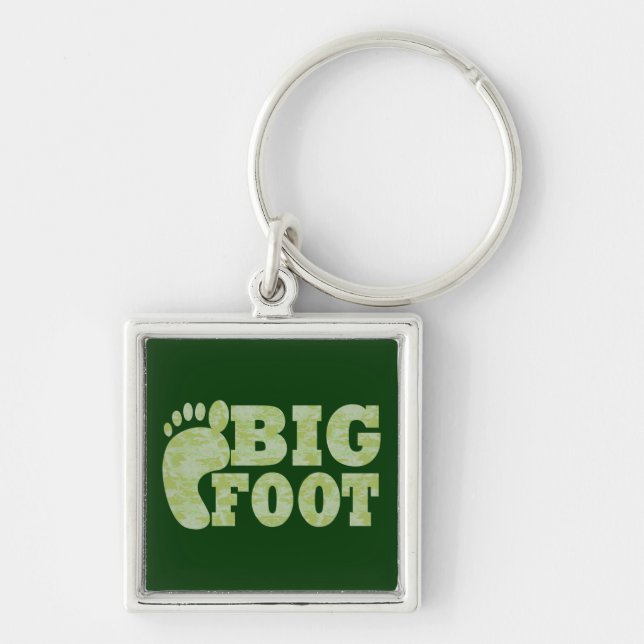 Green camouflage Bigfoot text Key Ring (Front)