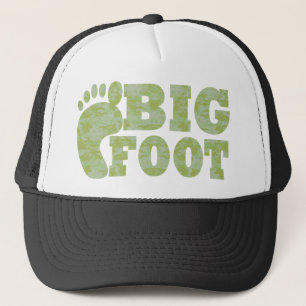 Green camouflage Bigfoot text Trucker Hat