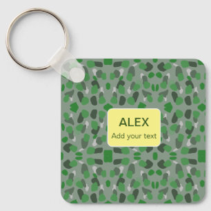 Green camouflage camo add name text school college key ring