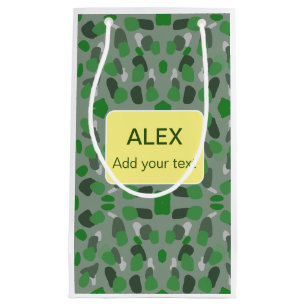 Green camouflage camo add name text school college small gift bag