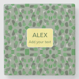 Green camouflage camo add name text school college stone coaster