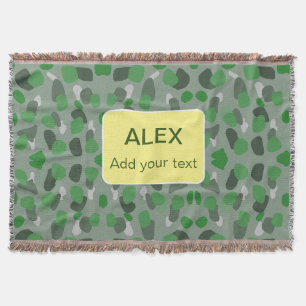 Green camouflage camo add name text school college throw blanket