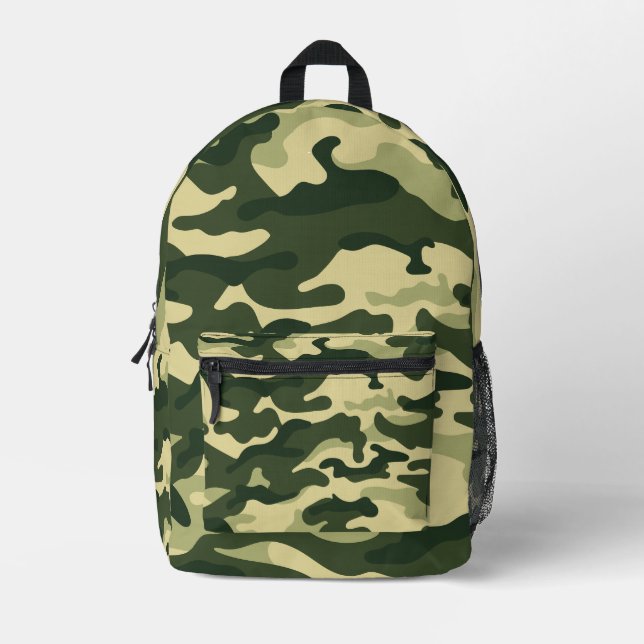 Green Camouflage camo Custom Name Printed Backpack (Front)