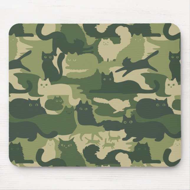 Green Camouflage Cats Pattern | Cool Kitties Camo Mouse Pad (Front)