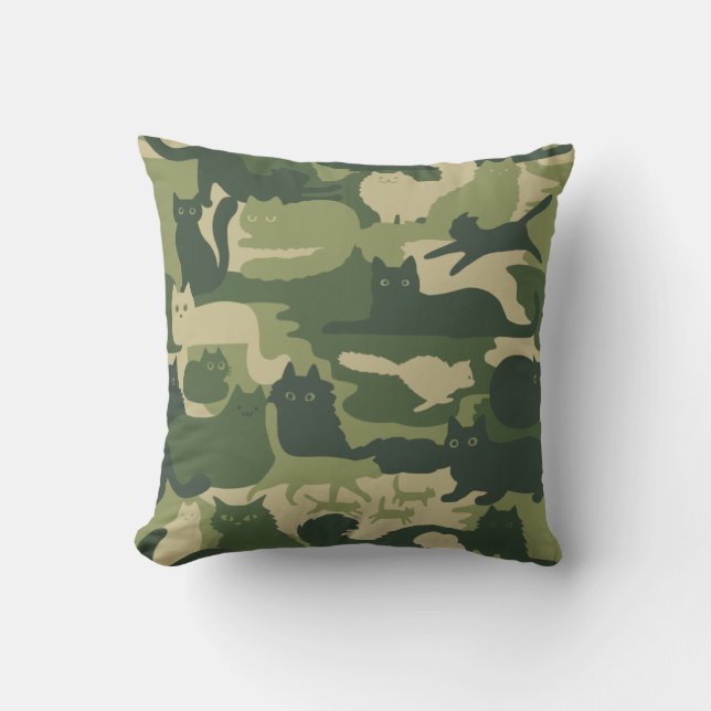 Green Camouflage Cats Pattern Cool Kitty Cats Camo Cushion (Front)