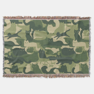 Green Camouflage Cats Pattern Cool Kitty Cats Camo Throw Blanket