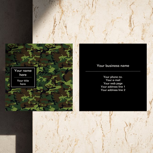 Green Camouflage, Military, Army Square Business Card (Creator Uploaded)