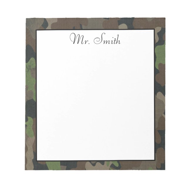 Green Camouflage Military Masculine  Notepad (Front)