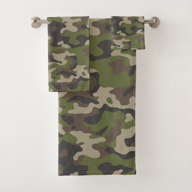 Green Camouflage Pattern Bath Towel Set (Insitu)