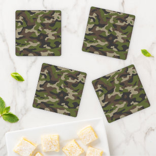 Green Camouflage Pattern Coaster Set
