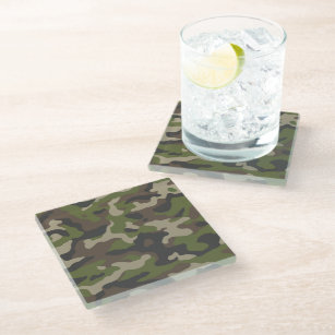 Green Camouflage Pattern Glass Coaster