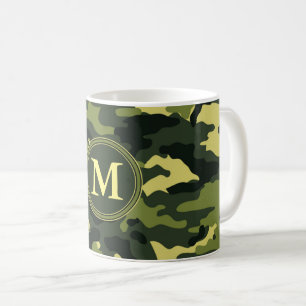 Green Camouflage Pattern Initial Monogram Coffee Mug
