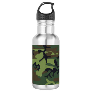 Green Camouflage Pattern, Military Pattern, Army 532 Ml Water Bottle