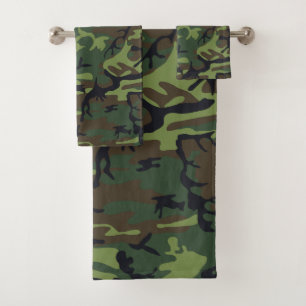 Green Camouflage Pattern, Military Pattern, Army Bath Towel Set