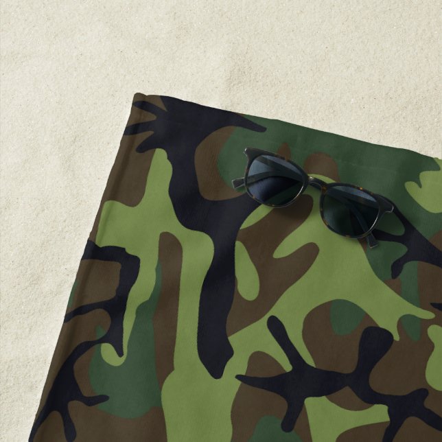 Green Camouflage Pattern, Military Pattern, Army Beach Towel (In Situ)