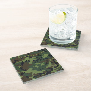 Green Camouflage Pattern, Military Pattern, Army Glass Coaster