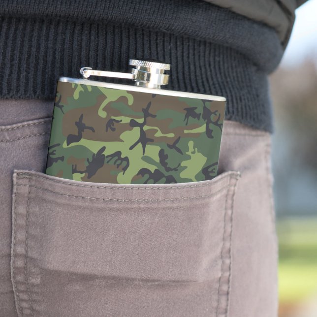 Green Camouflage Pattern, Military Pattern, Army Hip Flask (In Situ)