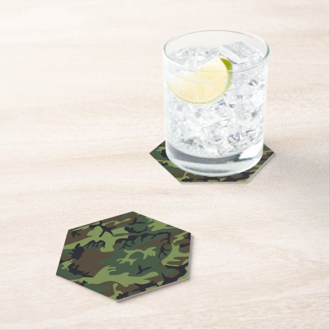 Green Camouflage Pattern, Military Pattern, Army Paper Coaster (Insitu)