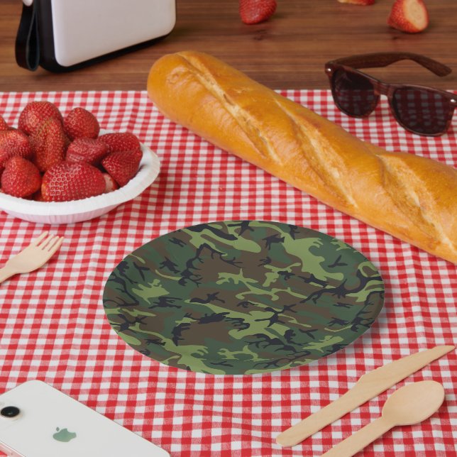 Green Camouflage Pattern, Military Pattern, Army Paper Plate (Picnic)