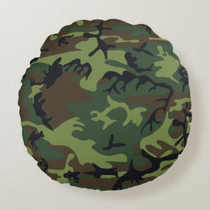Green Camouflage Pattern, Military Pattern, Army Round Cushion