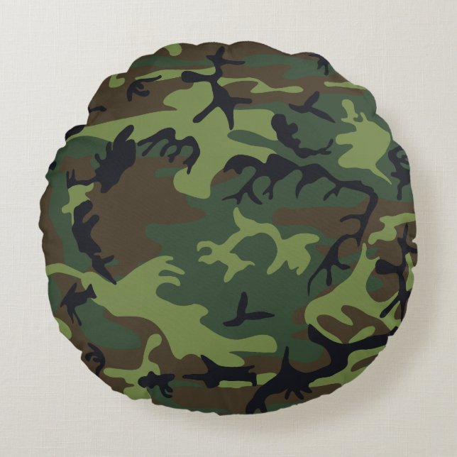 Green Camouflage Pattern, Military Pattern, Army Round Cushion (Front)