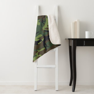 Green Camouflage Pattern, Military Pattern, Army Sherpa Blanket