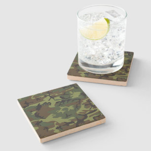 Green Camouflage Pattern, Military Pattern, Army Stone Coaster