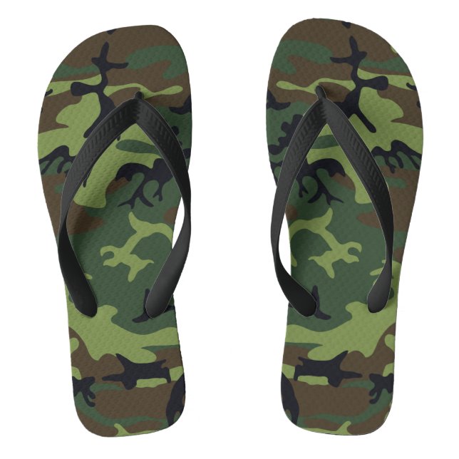 Green Camouflage Pattern, Military Pattern, Army Thongs (Footbed)