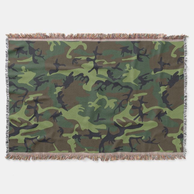 Green Camouflage Pattern, Military Pattern, Army Throw Blanket (Front)