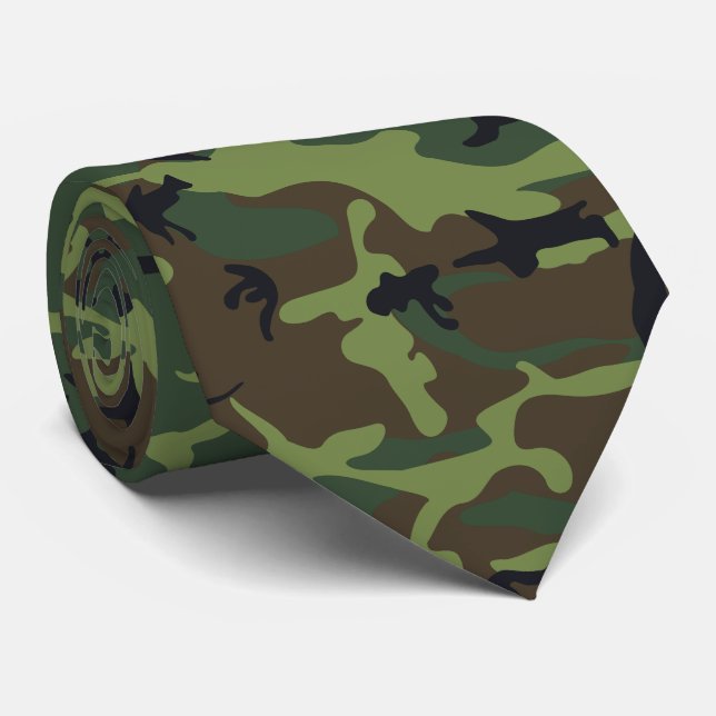 Green Camouflage Pattern, Military Pattern, Army Tie (Rolled)