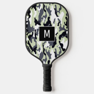Green Camouflage Pattern Monogram Pickleball Paddle