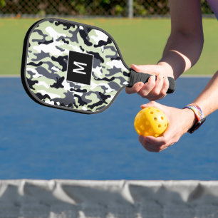 Green Camouflage Pattern Monogram Pickleball Paddle