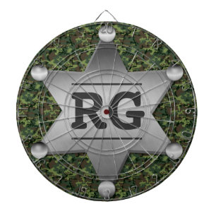 Green Camouflage Pattern Sheriff Badge Monogram Dartboard