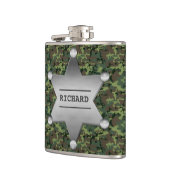 Green Camouflage Pattern Sheriff Name Badge Hip Flask (Left)