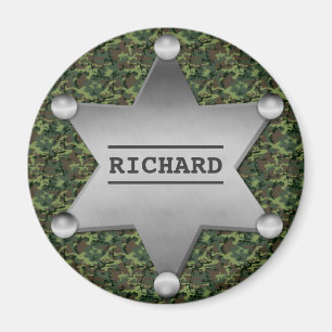 Green Camouflage Pattern Sheriff Name Badge Magnet