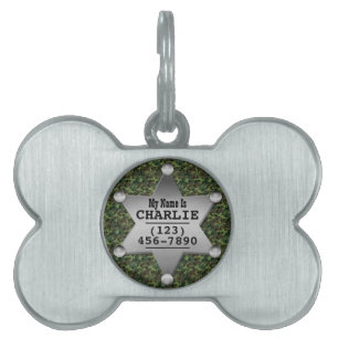 Green Camouflage Pattern Sheriff Name Badge Pet Name Tag