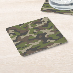 Green Camouflage Pattern Square Paper Coaster