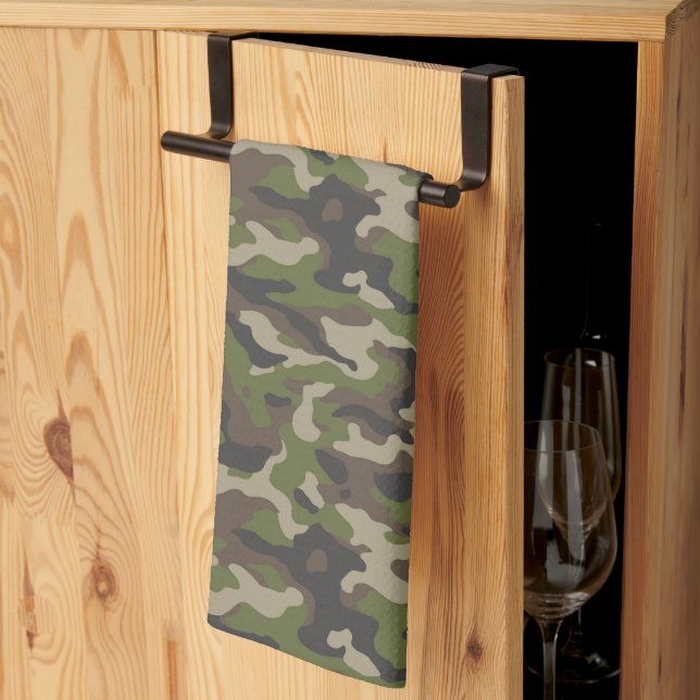 Green Camouflage Pattern Tea Towel (Thirds Fold)