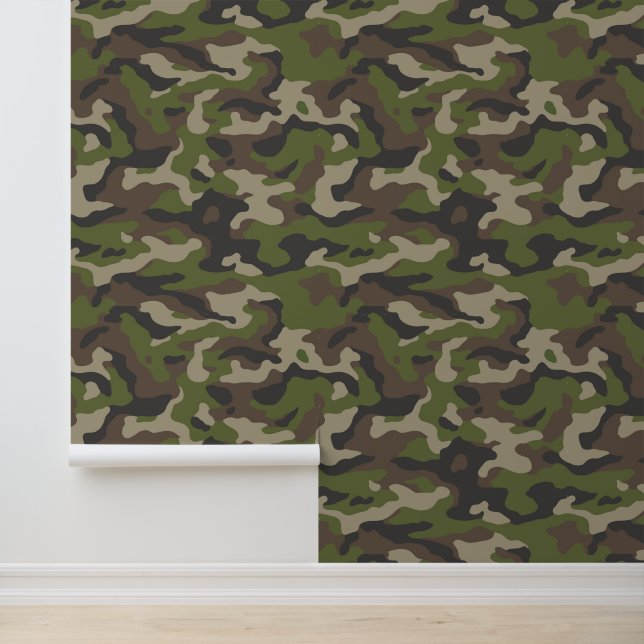 Green Camouflage Pattern Wallpaper (Application)