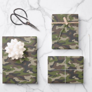 Green Camouflage Pattern Wrapping Paper Sheet