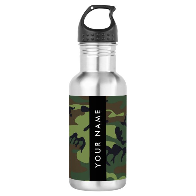 Green Camouflage Pattern, Your name, Personalise 532 Ml Water Bottle (Front)